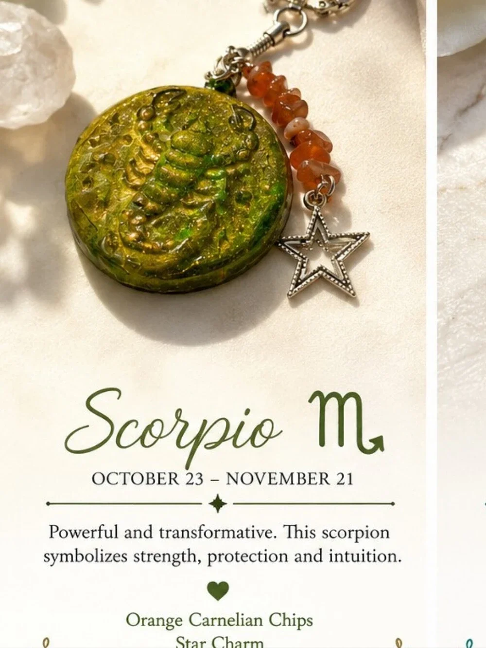 Scorpio Zodiac Keychain with Carnelian Chips